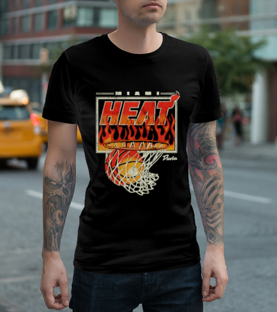 Miami Heat Duvin Basketball NBA Flaming Hoop And Ball T-Shirt