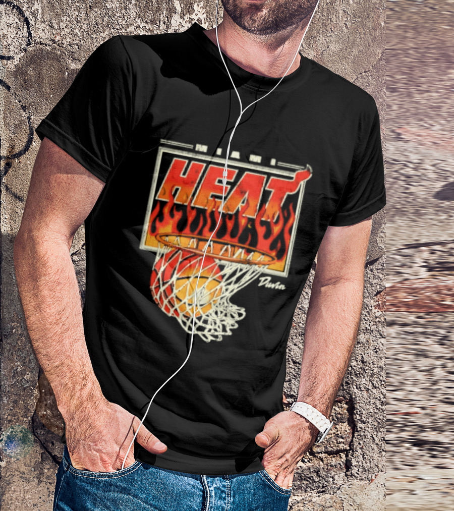 Miami Heat Duvin Basketball NBA Flaming Hoop And Ball T-Shirt