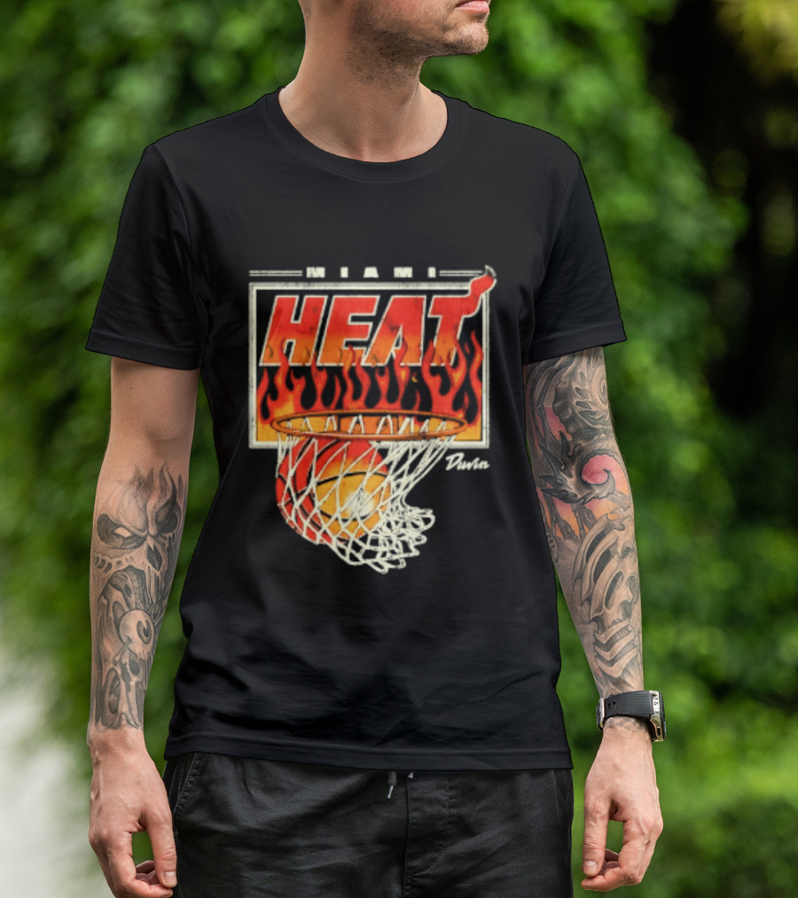 Miami Heat Duvin Basketball NBA Flaming Hoop And Ball T-Shirt