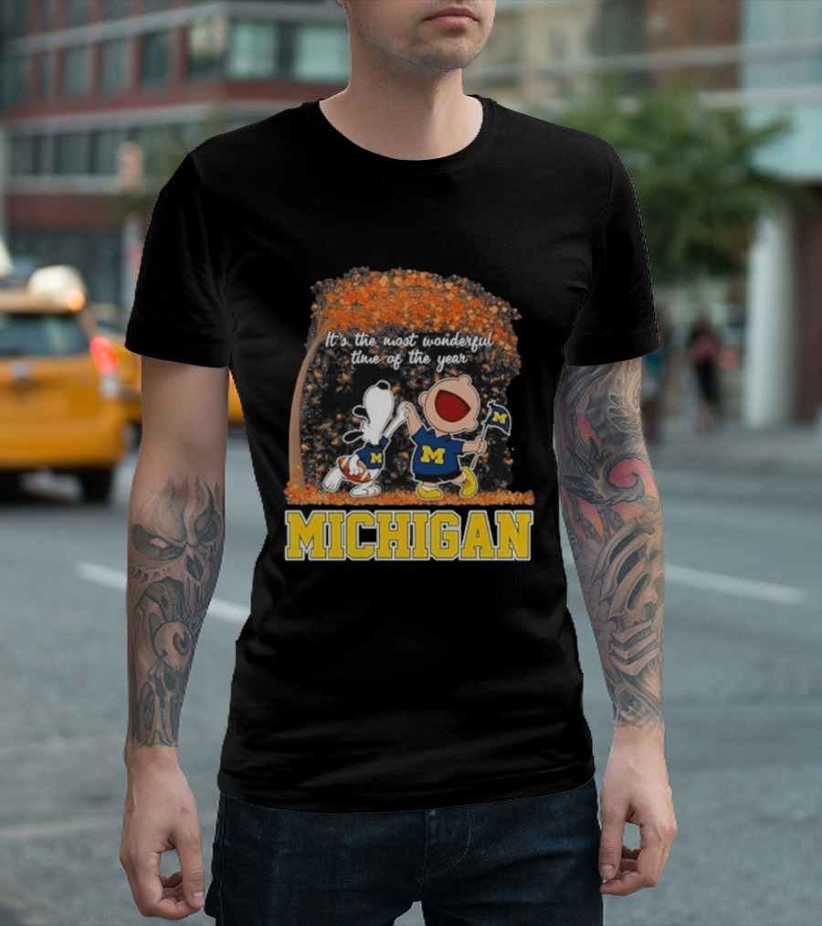 Michigan Wolverines Snoopy Charlie Brown 2026 Most Wonderful Time T-Shirt