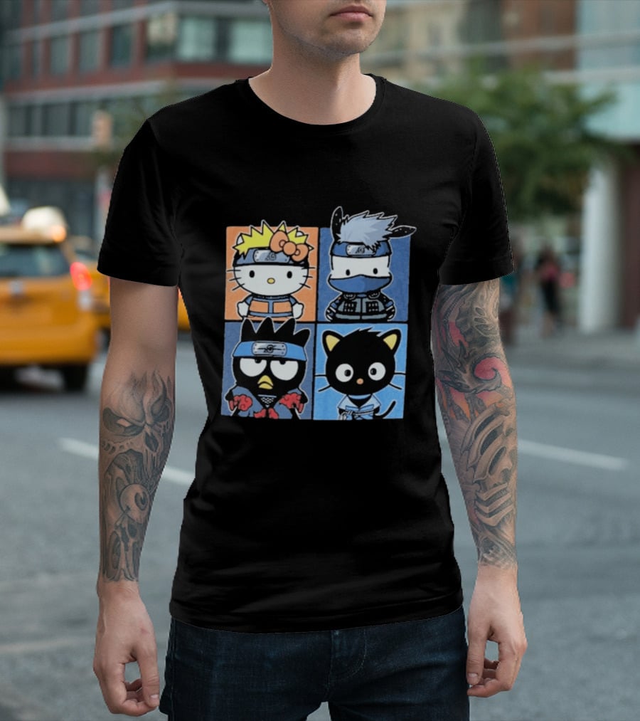 Naruto Shippuden Hello Kitty Friends Crossover Featuring Iconic Characters In Ninja Attire T-Shirt