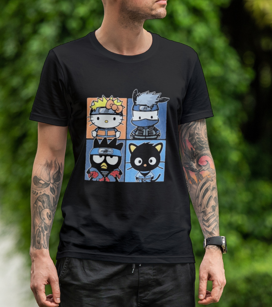 Naruto Shippuden Hello Kitty Friends Crossover Featuring Iconic Characters In Ninja Attire T-Shirt