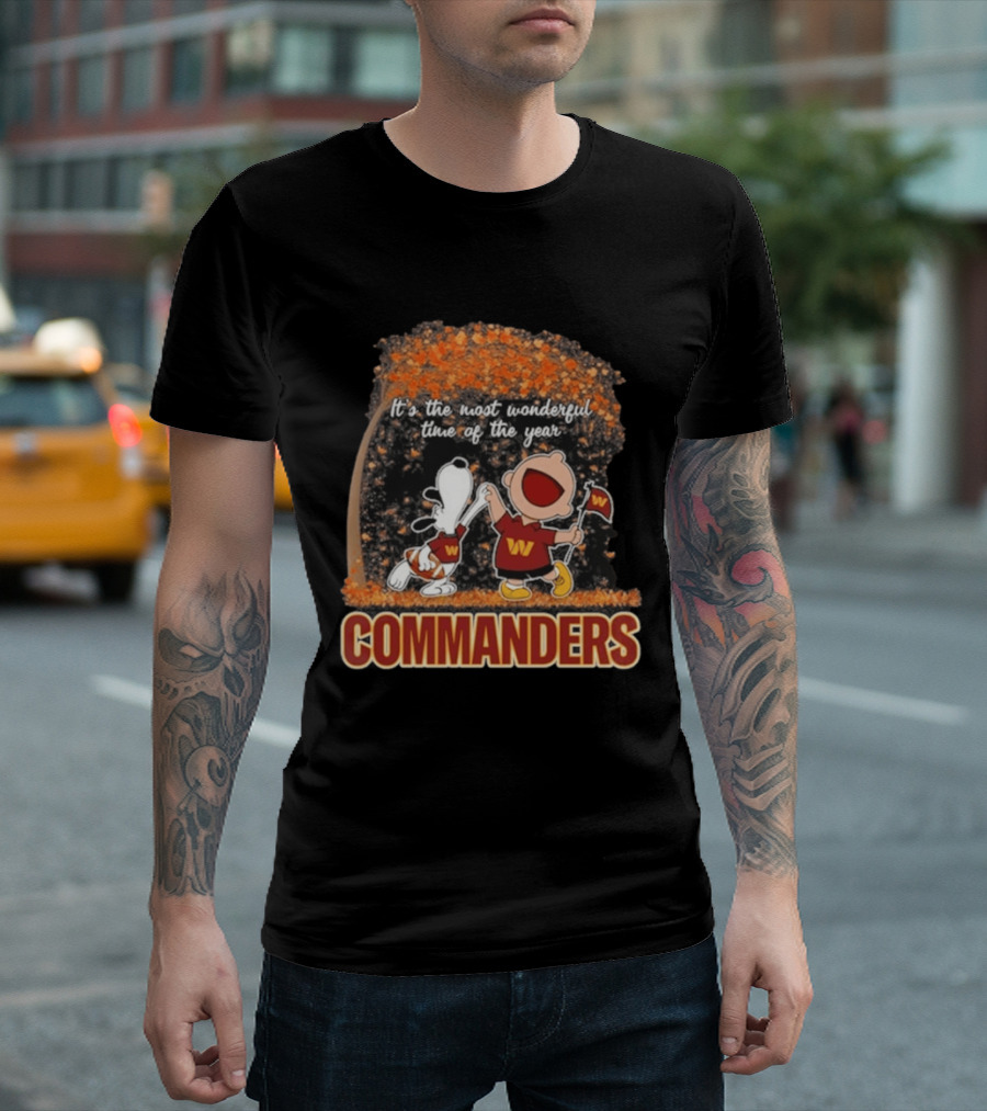 Washington Commanders Snoopy Charlie Brown Dancing 2026 Most Wonderful Time Of The Year T-Shirt