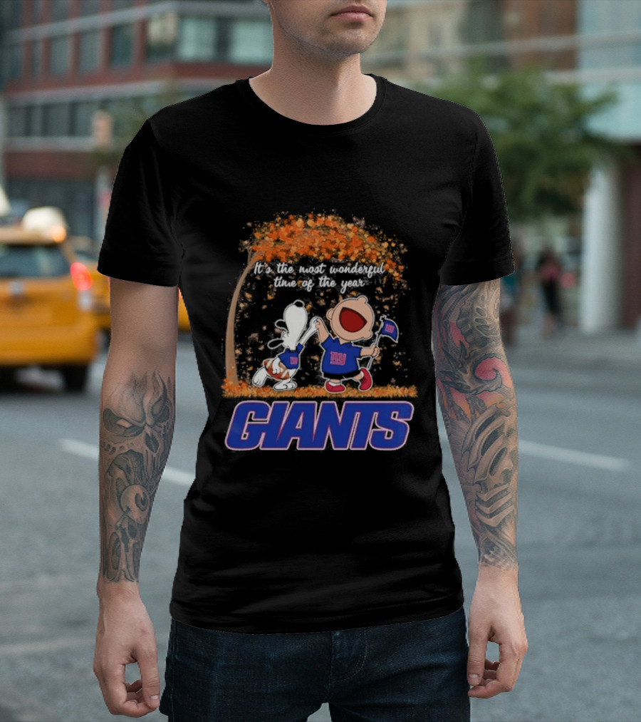 New York Giants Snoopy Charlie Brown 2026 Most Wonderful Time T-Shirt