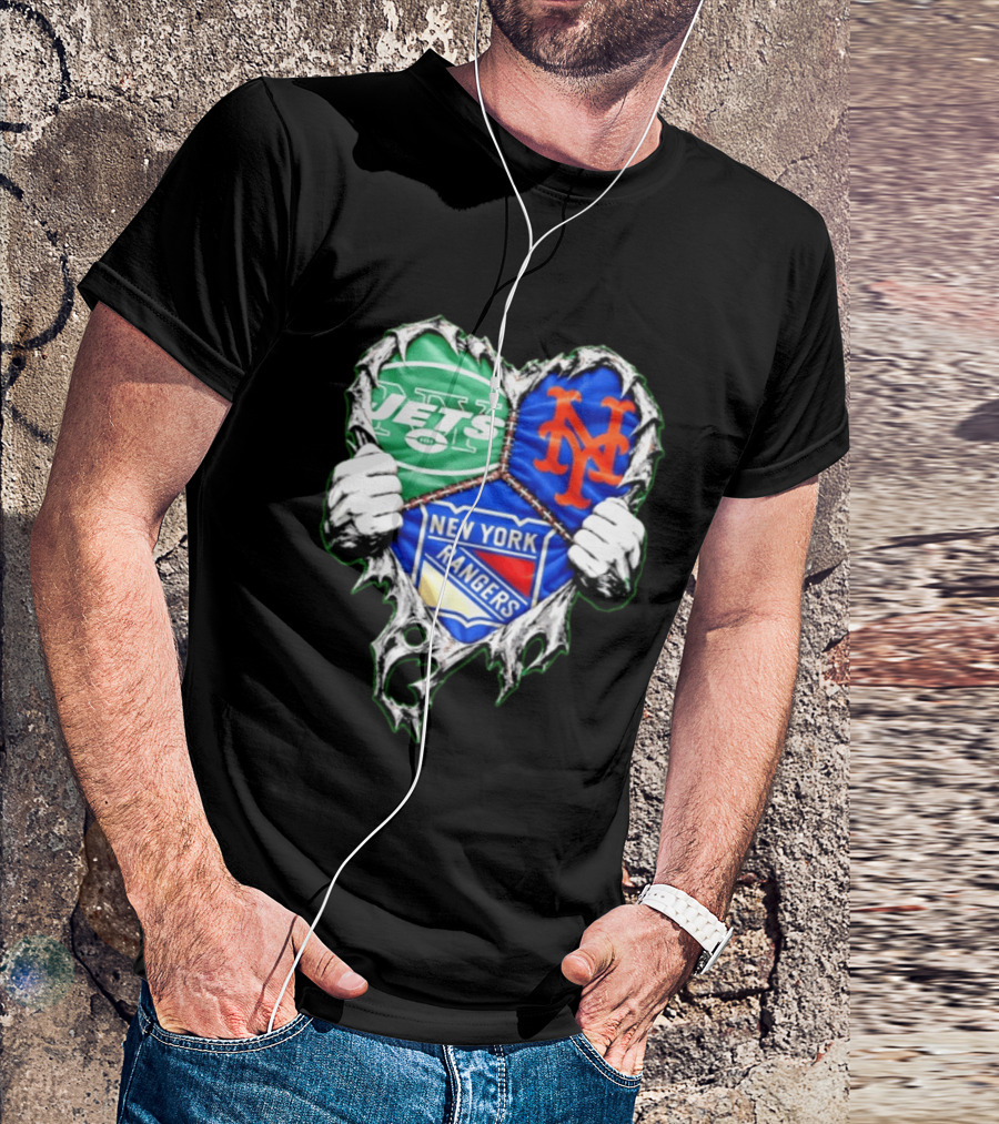 New York Jets Mets Rangers Heart Mashup Scratch T-Shirt