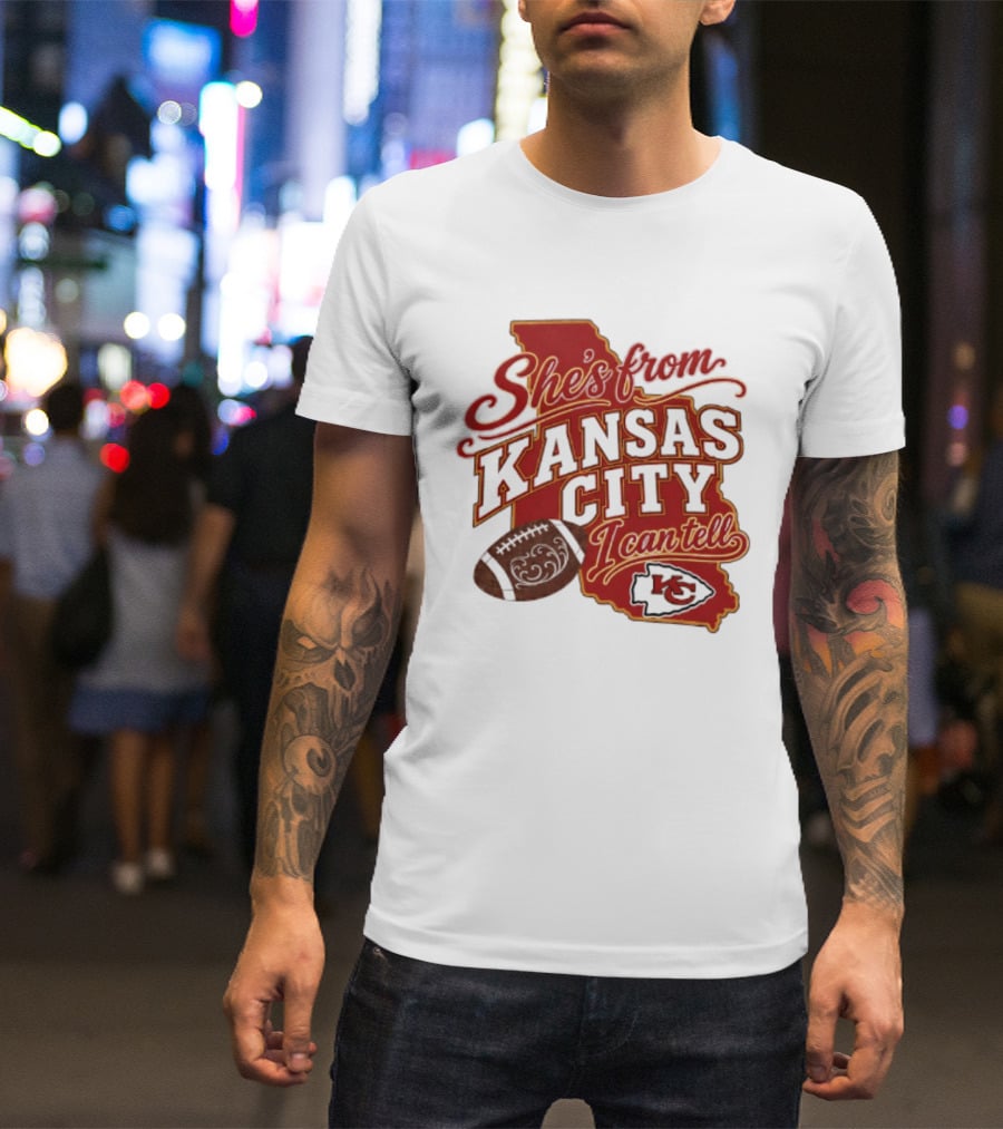 She's From Kansas City Chiefs I Can Tell Football Design With KC Logo And Map T-Shirt