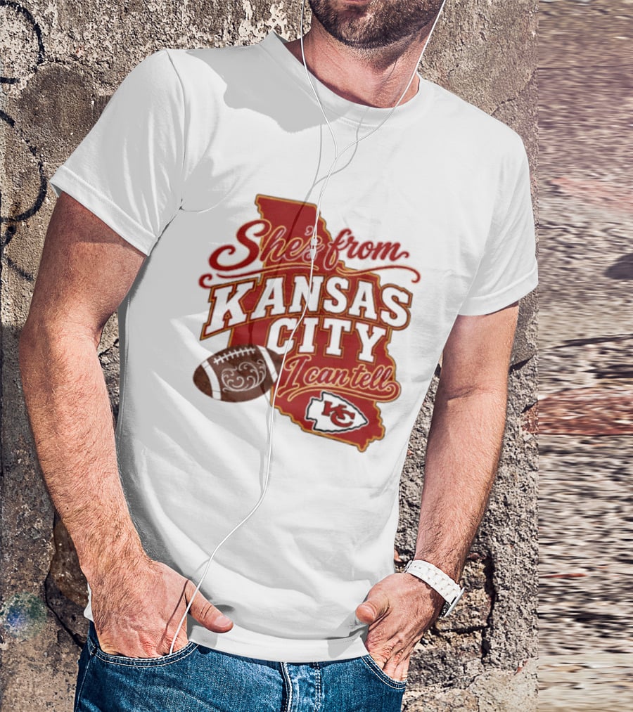 She's From Kansas City Chiefs I Can Tell Football Design With KC Logo And Map T-Shirt
