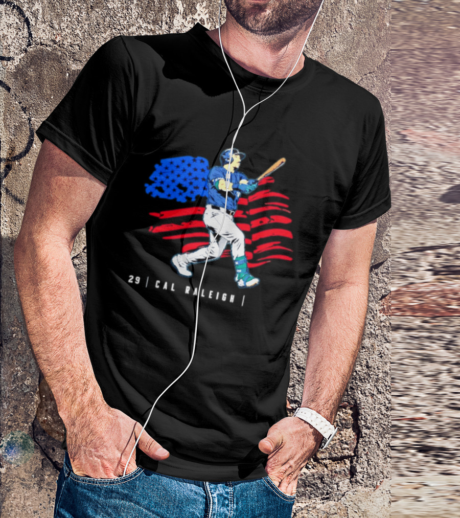 Cal Raleigh Baseball USA Flag Seattle Seahawks T-Shirt
