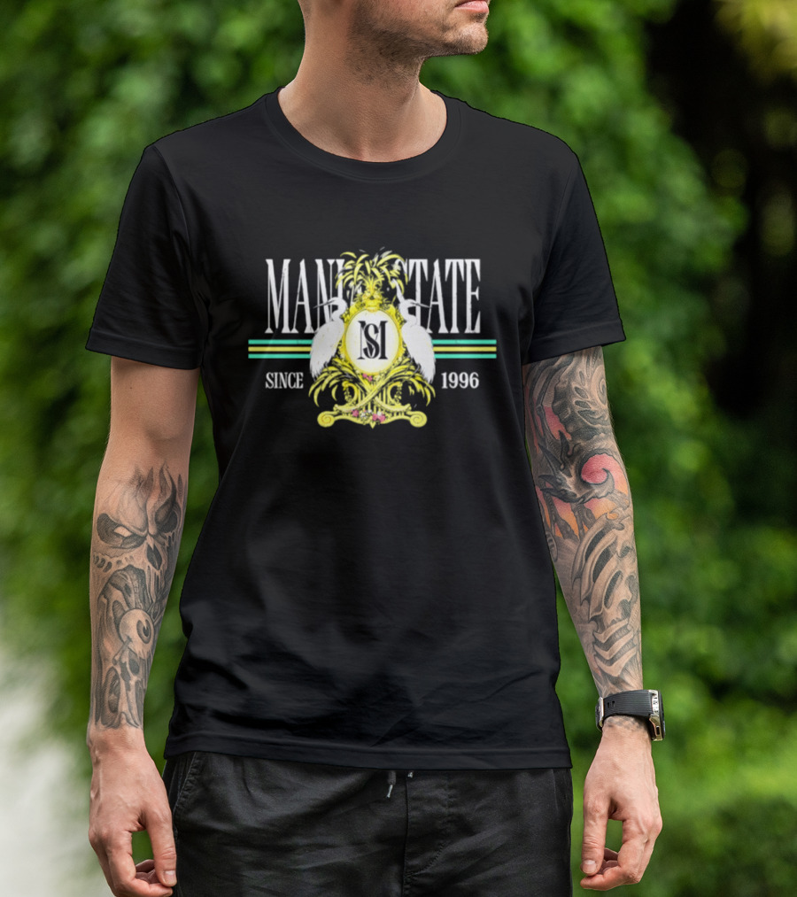 Mania State Since 1996 Egret Palm Tree Regal Crest T-Shirt