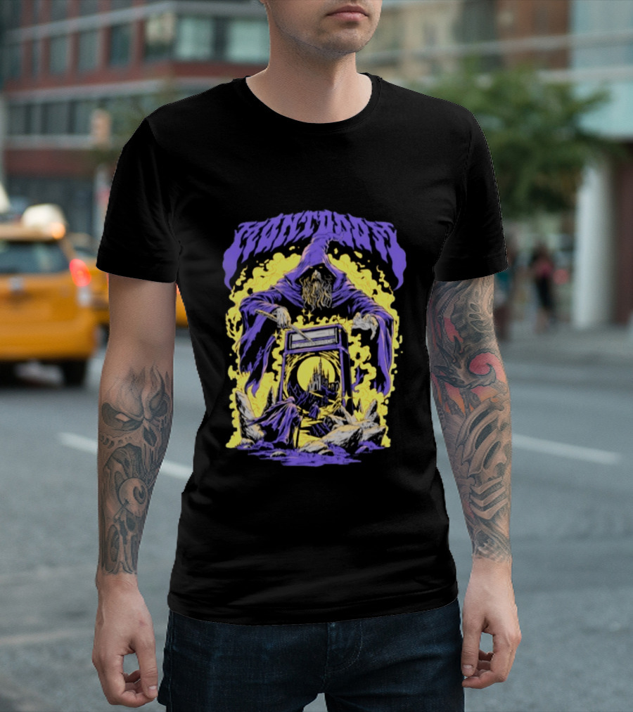 Mantdar Wizard With Castle And Guitar Amplifier Magic Explosion T-Shirt