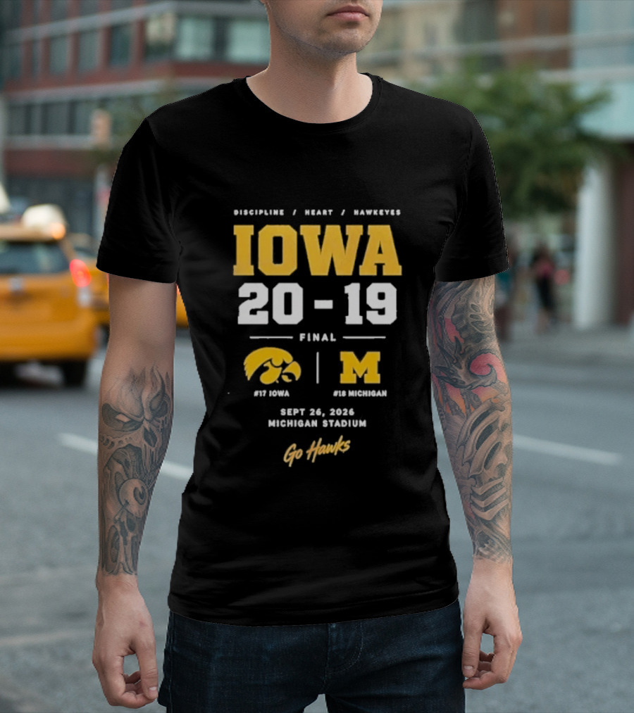 Iowa Hawkeyes Victory NCAA 2026 Vs Michigan Wolverines Final Score 20 19 Sept 26 Michigan Stadium Go Hawks Football Fans T-Shirt