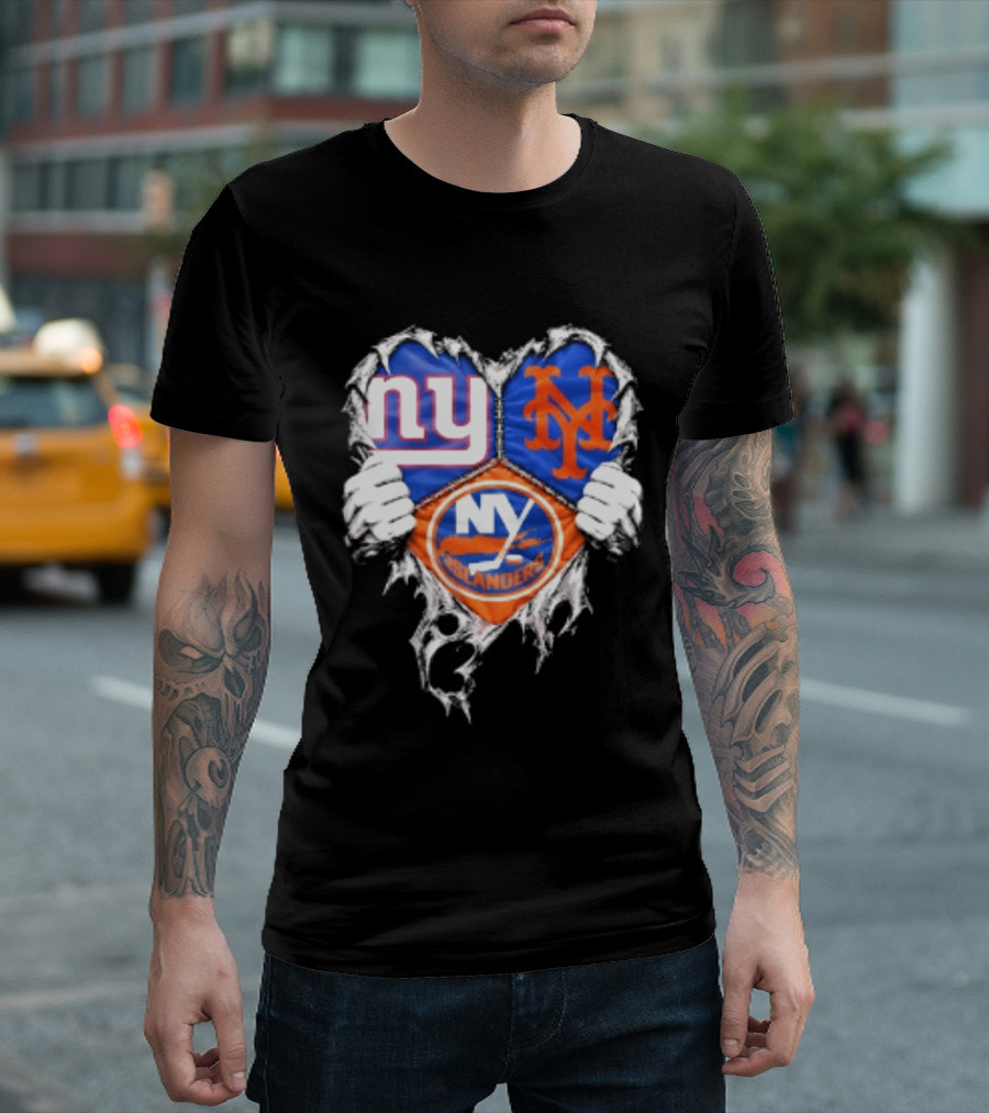 New York Giants Mets Islanders Heart Scratch T-Shirt