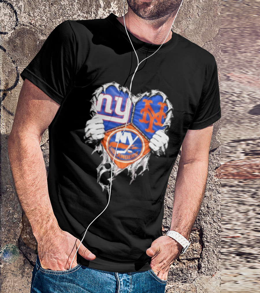 New York Giants Mets Islanders Heart Scratch T-Shirt