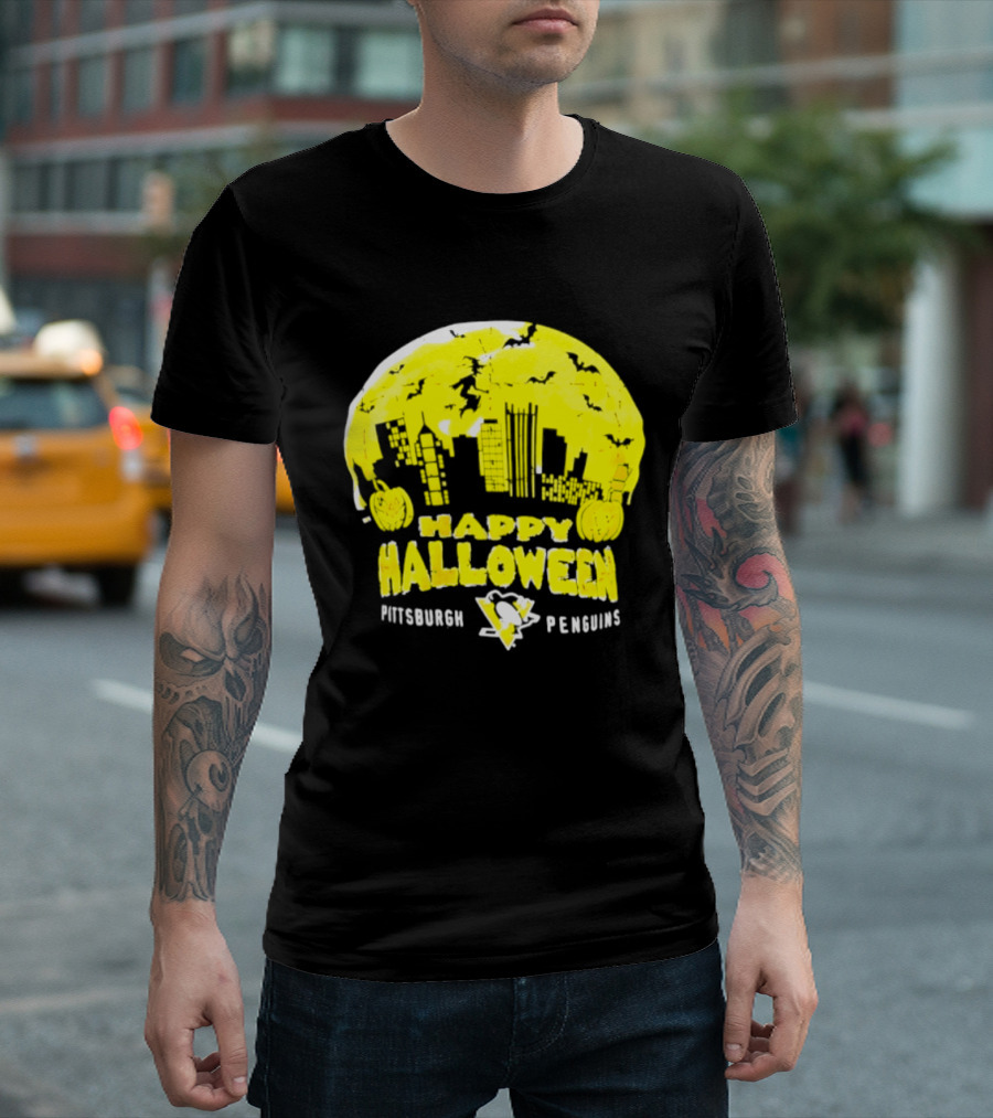 Pittsburgh Penguins Happy Halloween Skyline Pumpkins T-Shirt