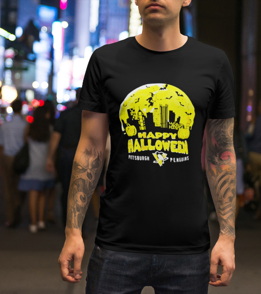 Pittsburgh Penguins Happy Halloween Skyline Pumpkins T-Shirt