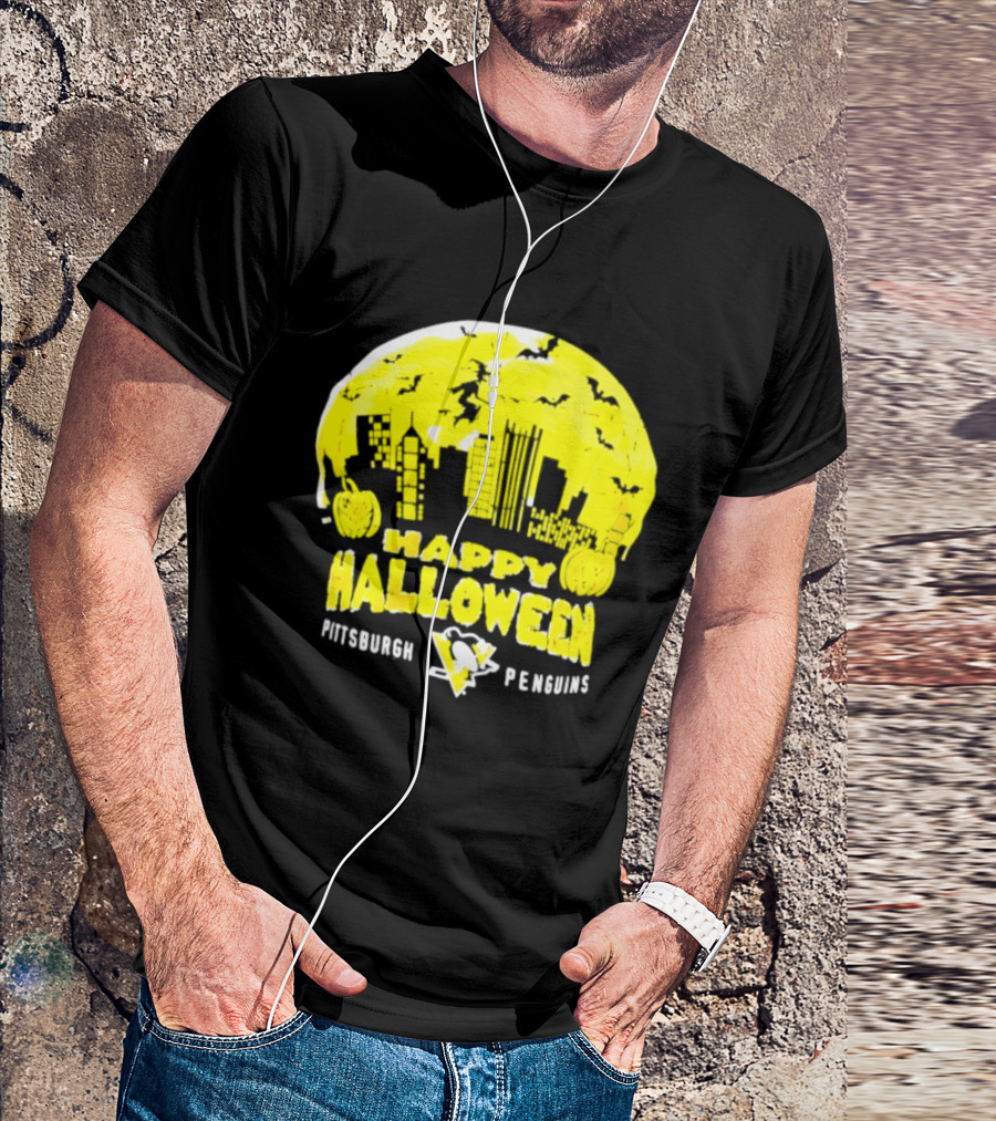 Pittsburgh Penguins Happy Halloween Skyline Pumpkins T-Shirt