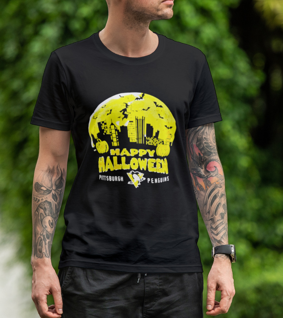 Pittsburgh Penguins Happy Halloween Skyline Pumpkins T-Shirt