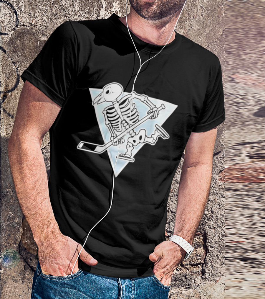 Pittsburgh Penguins Skeleton Bird Hockey Triangle T-Shirt
