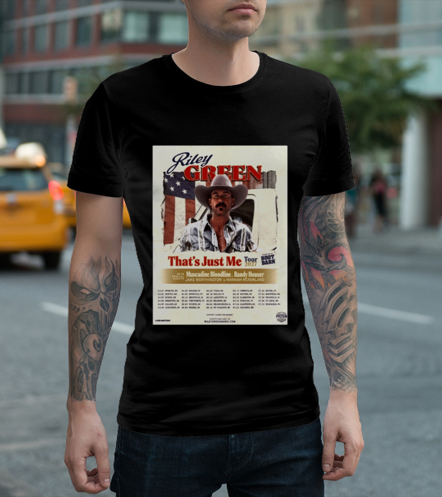 Riley Green That's Just Me Tour 2027 North America Featuring Muscadine Bloodline And Randy Houser Tour Dates T-Shirt