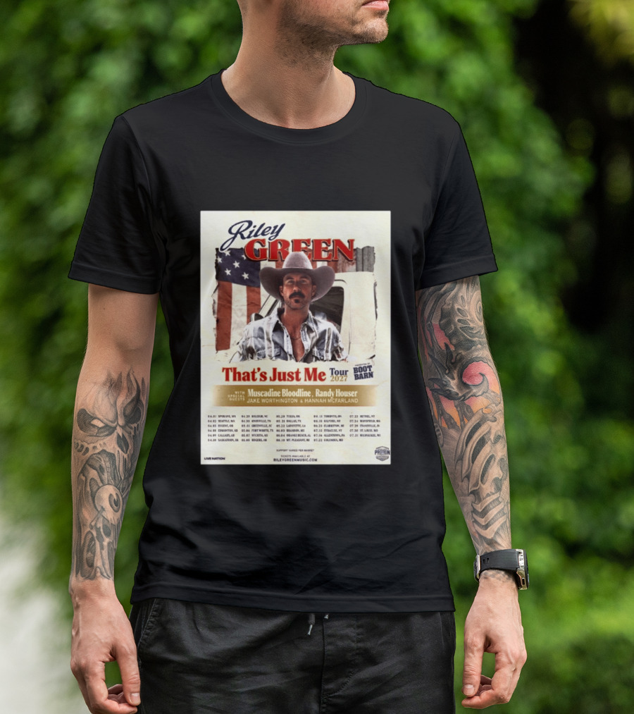 Riley Green That's Just Me Tour 2027 North America Featuring Muscadine Bloodline And Randy Houser Tour Dates T-Shirt