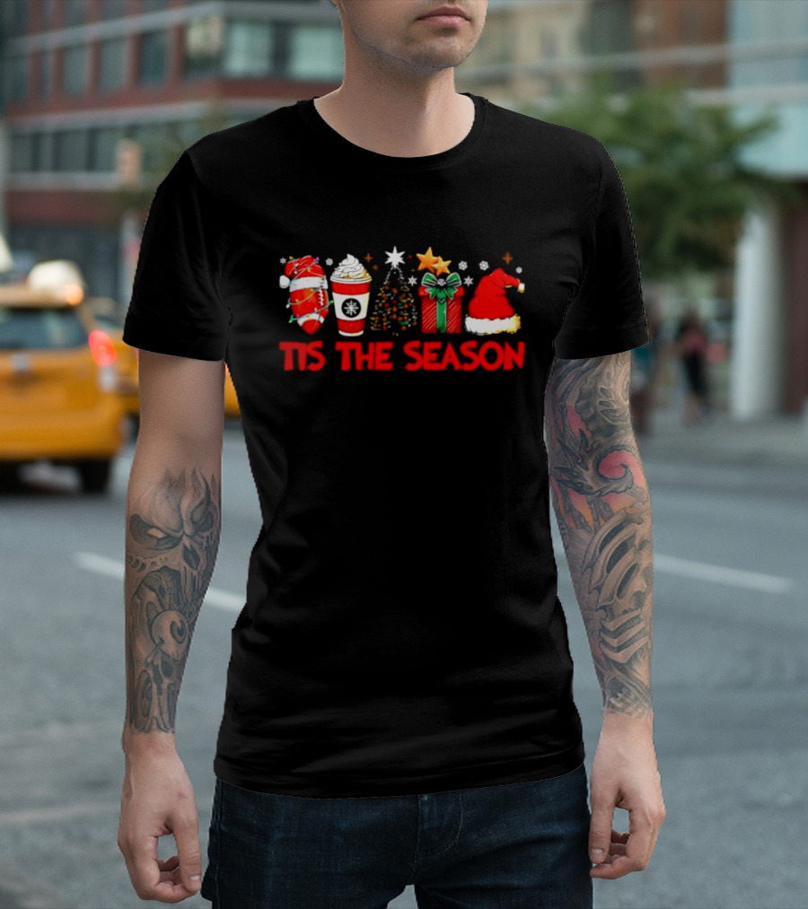 Tis The Season Football Coffee Christmas Tree Gift Santa Hat T-Shirt