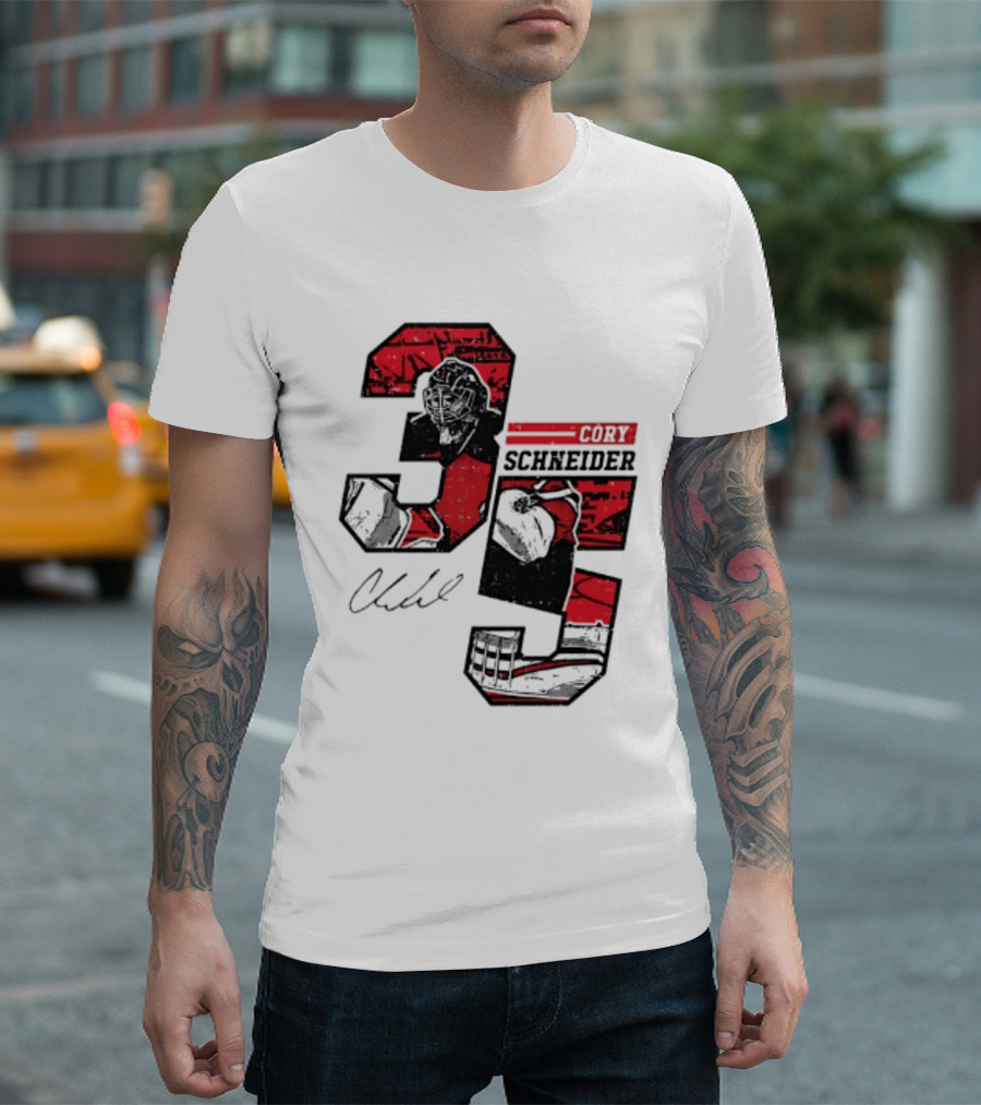 Cory Schneider New Jersey Devils 35 Signature Offset T-Shirt