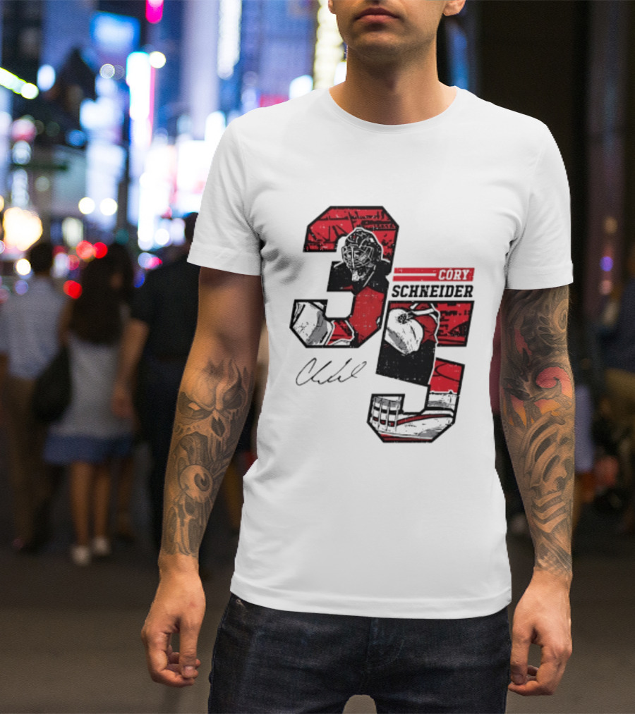 Cory Schneider New Jersey Devils 35 Signature Offset T-Shirt