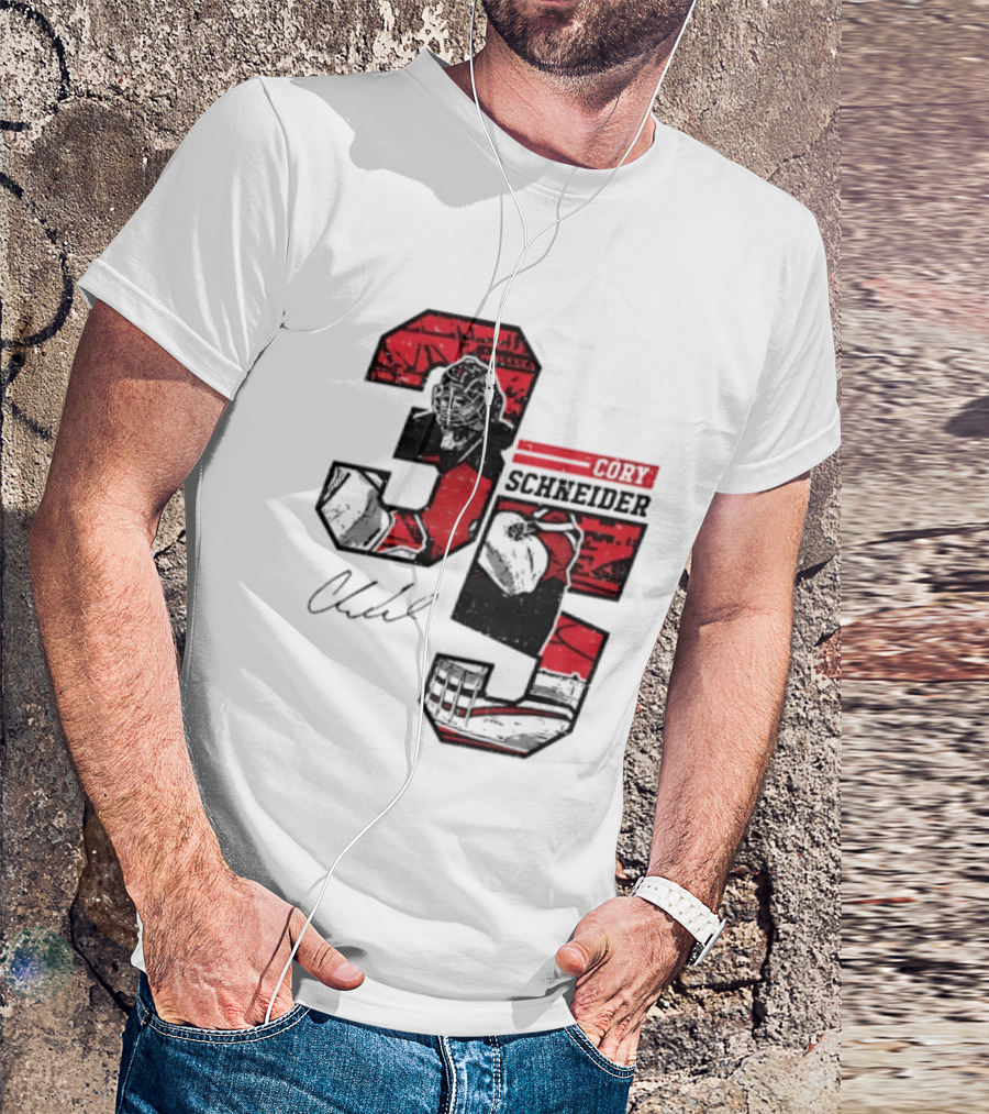Cory Schneider New Jersey Devils 35 Signature Offset T-Shirt