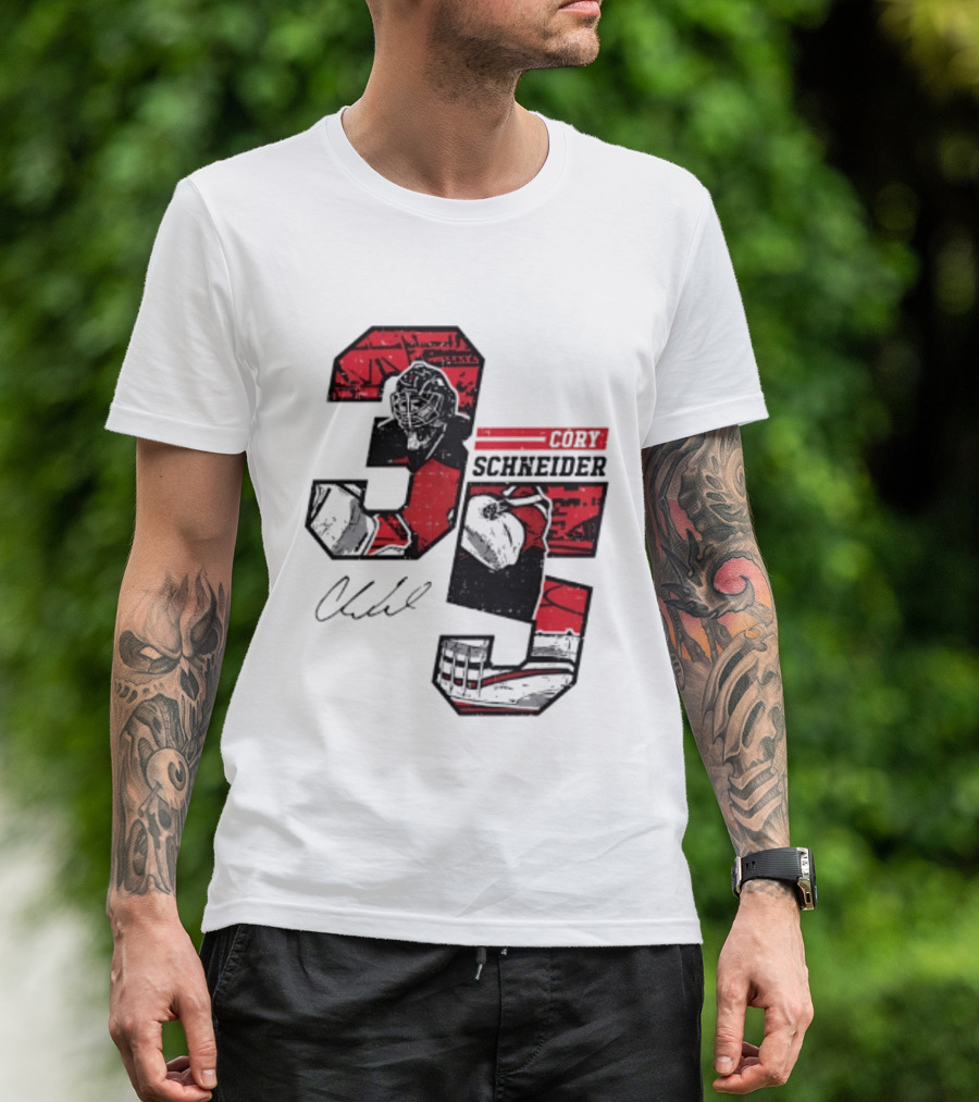 Cory Schneider New Jersey Devils 35 Signature Offset T-Shirt