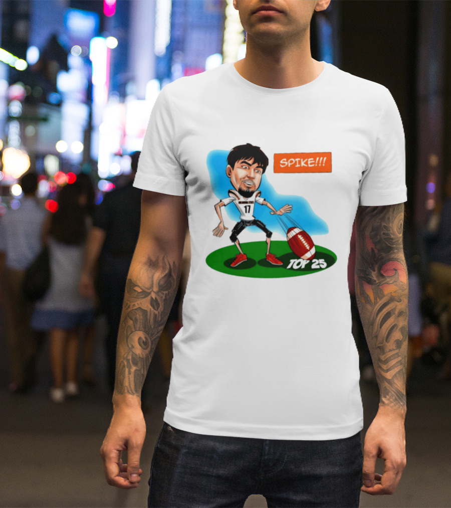 Drew Mestemaker Oklahoma State Football Spike Top 25 Player Caricature T-Shirt
