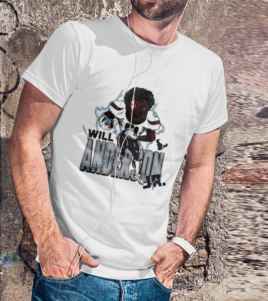 Houston Texans Will Anderson Jr Lightning Caricature Player T-Shirt