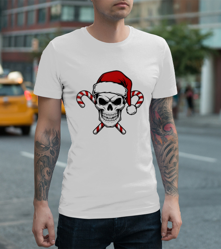 Referee Skullz Santa Skullz Christmas Candy Cane Skull T-Shirt