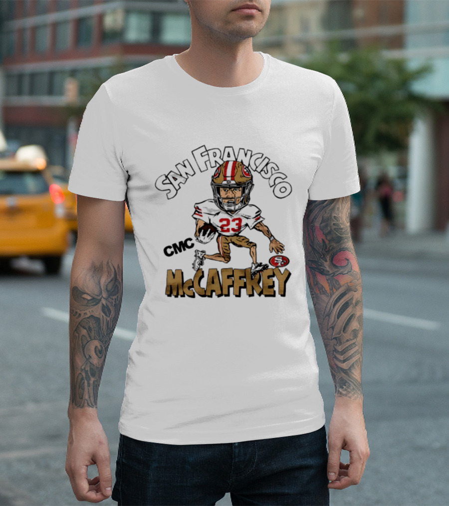 San Francisco 49ers CMC McCaffrey Caricature Football 23 T-Shirt