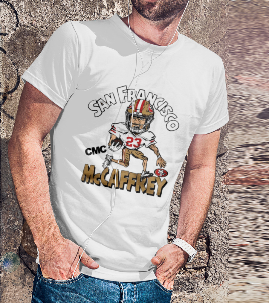 San Francisco 49ers CMC McCaffrey Caricature Football 23 T-Shirt