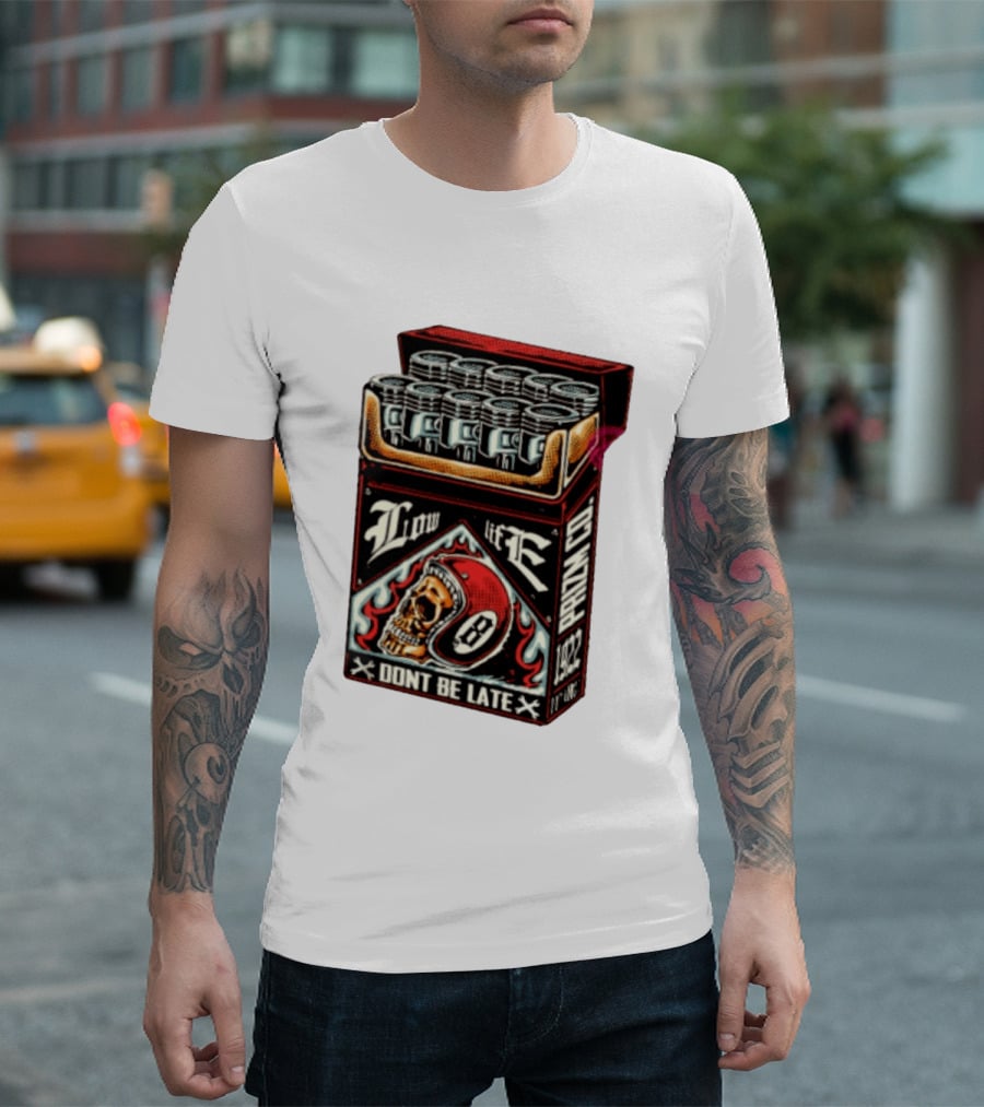 Low Life Prizm Co Don't Be Late Skull Helmet Pistons Pack T-Shirt