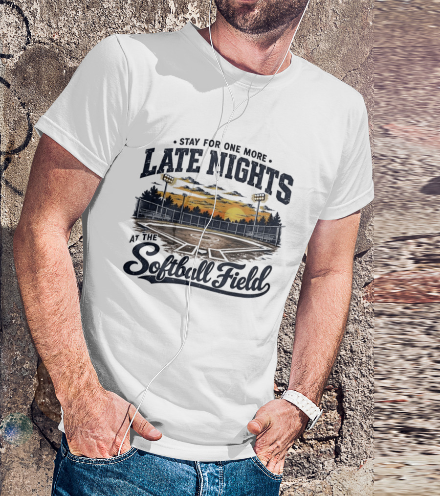 Stay For One More Late Nights At The Softball Field Sunset Scene With Lights T-Shirt