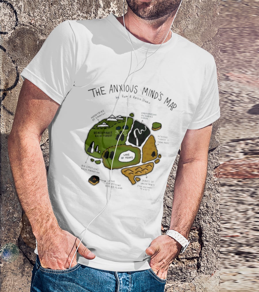 The Anxious Mind's Map Rum & Raisin Studio Reassurance Rain Forest Expectations Plateau Attack Of Panic Peaks T-Shirt