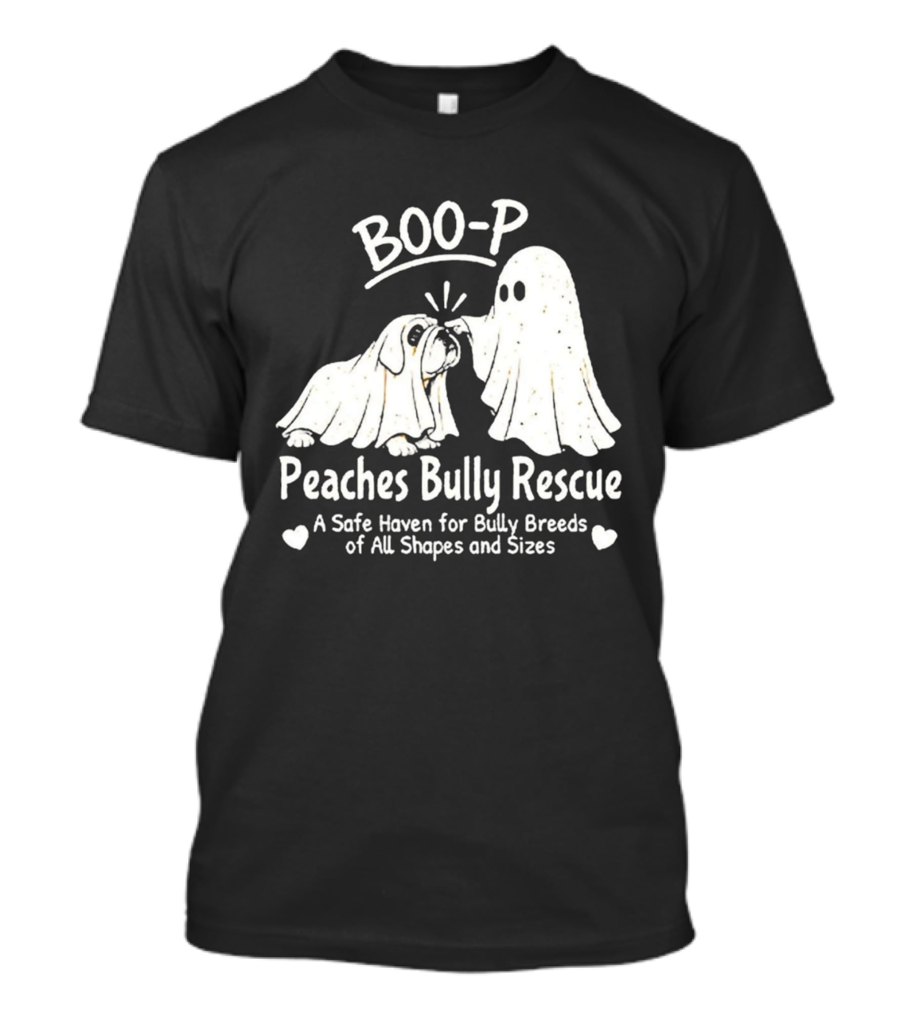 Boo P Peaches Bully Rescue Safe Haven For Bully Breeds Halloween Ghost Dog T-Shirt