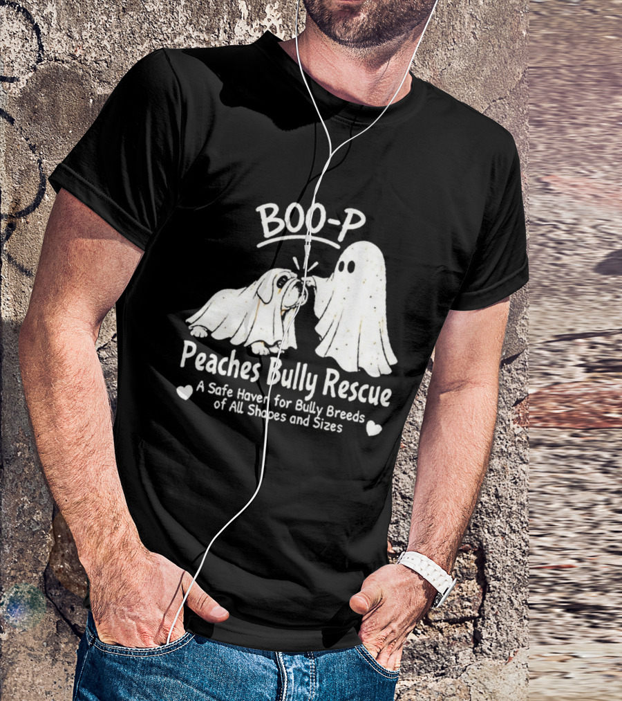 Boo P Peaches Bully Rescue Safe Haven For Bully Breeds Halloween Ghost Dog T-Shirt