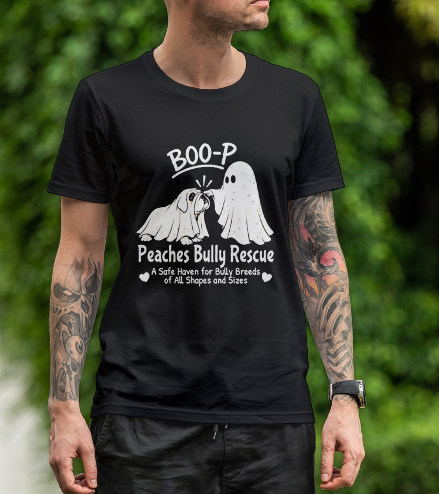 Boo P Peaches Bully Rescue Safe Haven For Bully Breeds Halloween Ghost Dog T-Shirt