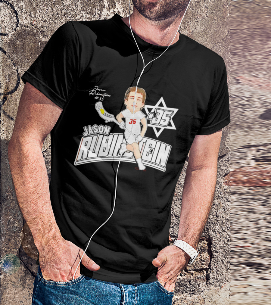 Jason Rubinstein Number 35 Lacrosse Jewish Star Caricature NCAA Rhodes T-Shirt