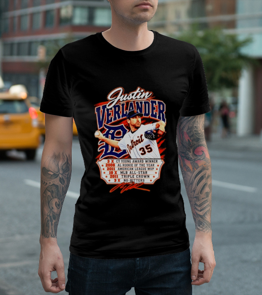 Justin Verlander Detroit Tigers Triple Crown 3x Cy Young 2011 MVP MLB All Star No Hitters T-Shirt