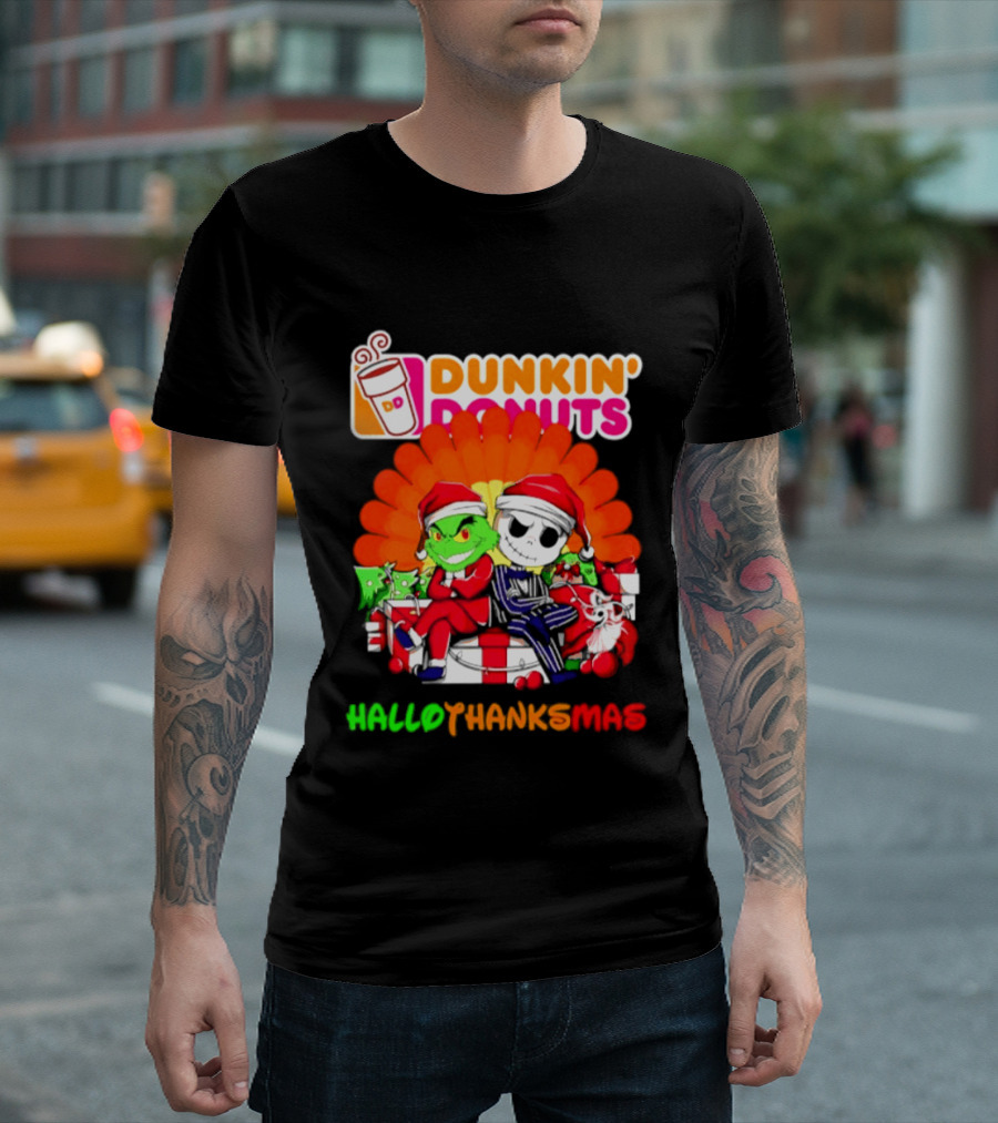 Dunkin' Donuts Grinch Jack Skellington Hallothanksmas 2026 T-Shirt