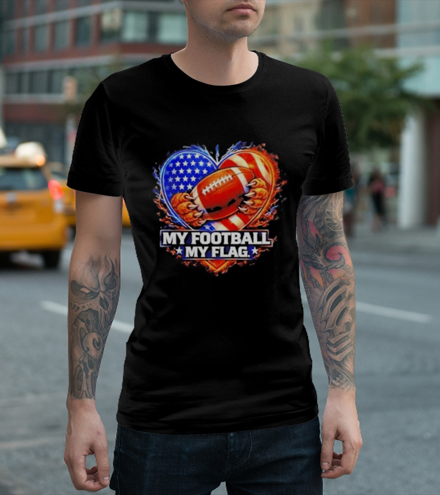 Heart American Football 2026 Season My Football My Flag T-Shirt