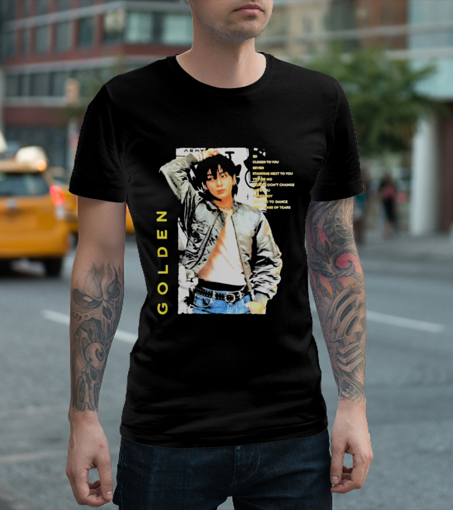 Seok Jin Wearing Jungkook Golden Visual With Song Titles T-Shirt