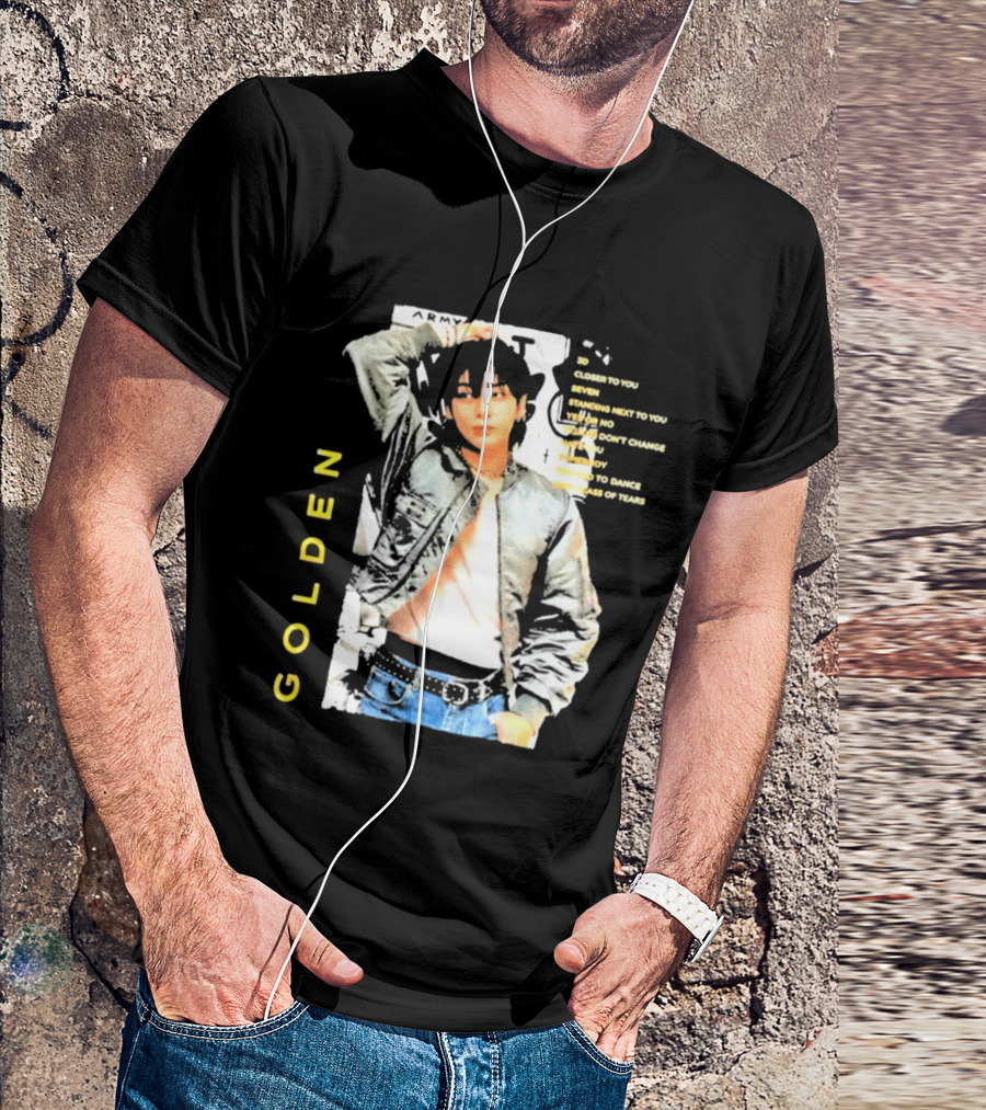 Seok Jin Wearing Jungkook Golden Visual With Song Titles T-Shirt