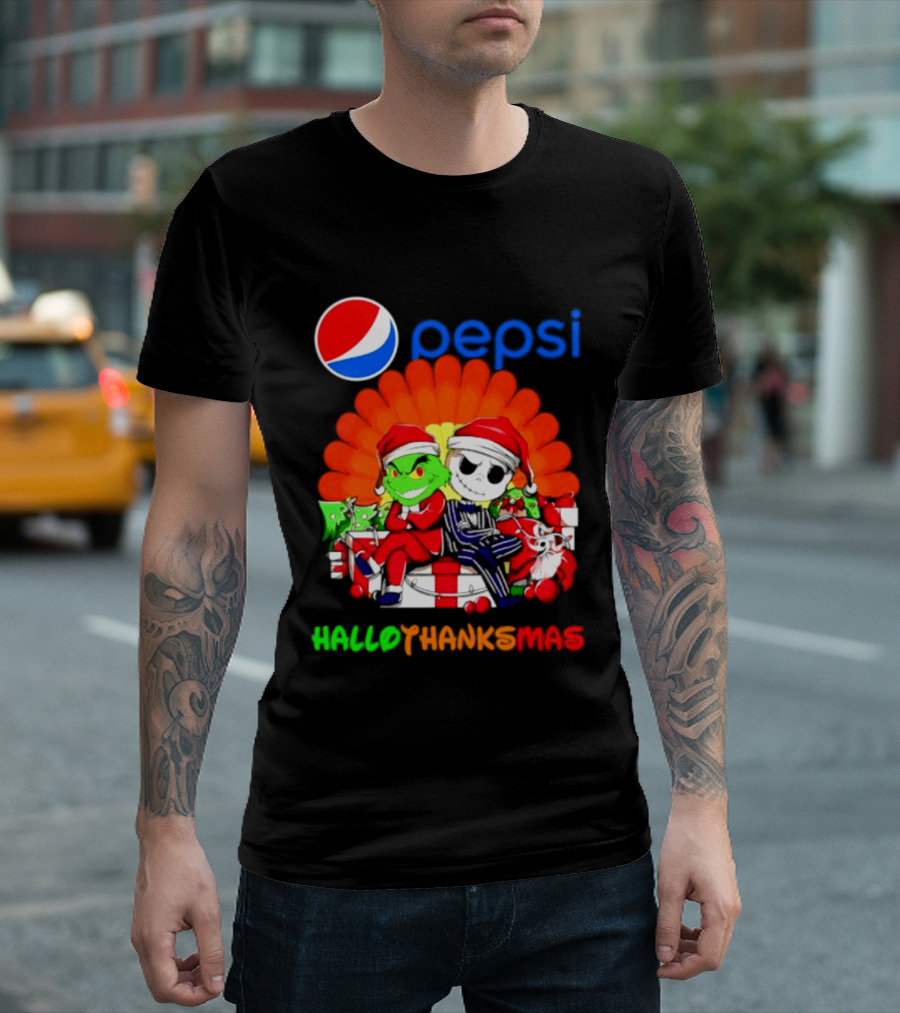 Pepsi Grinch Jack Skellington Hallothanksmas 2026 Holiday Mashup T-Shirt