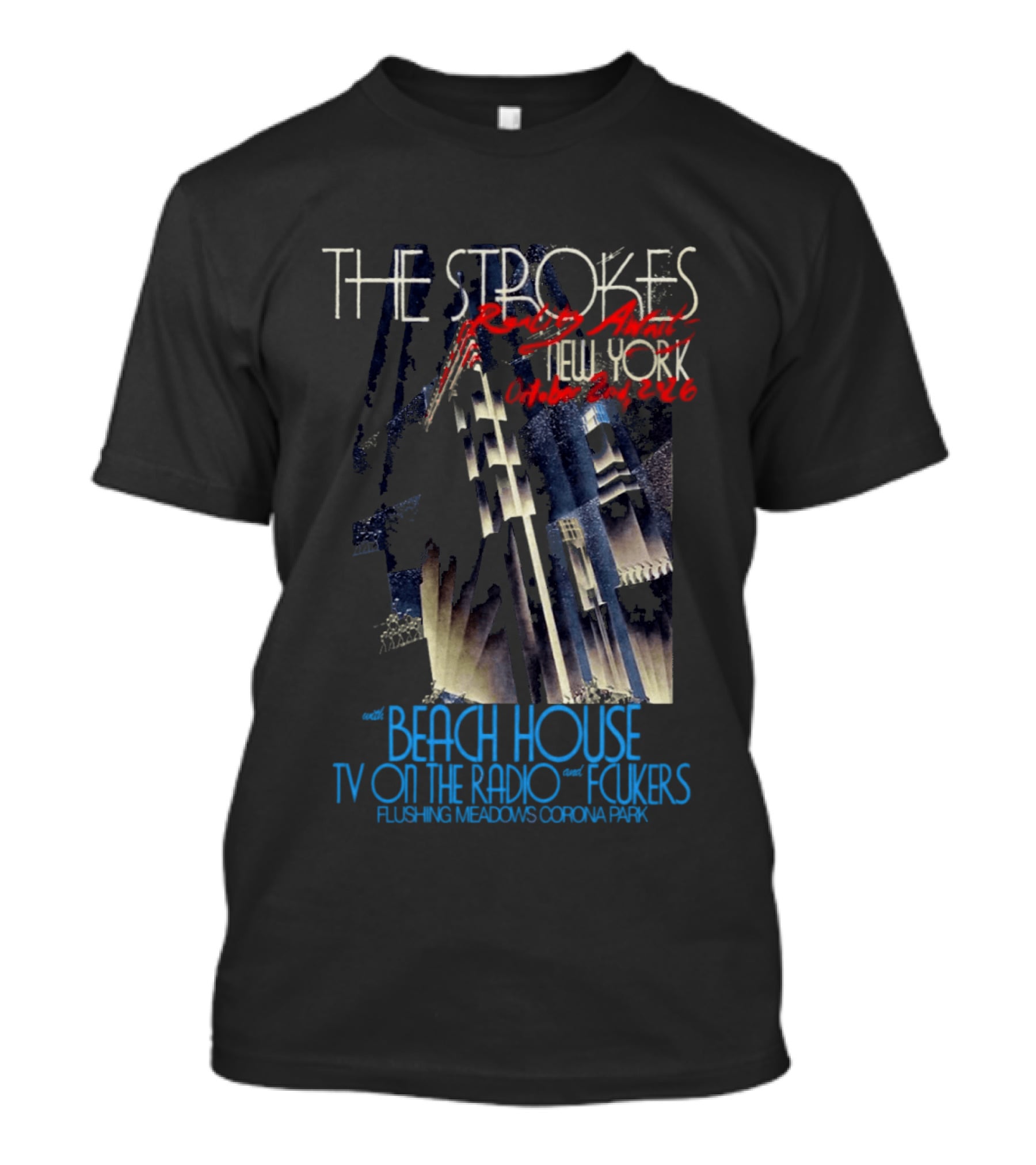 The Strokes October 2 2026 Flushing Meadows Corona Park Queens NY Beach House TV On The Radio Folkers T-Shirt