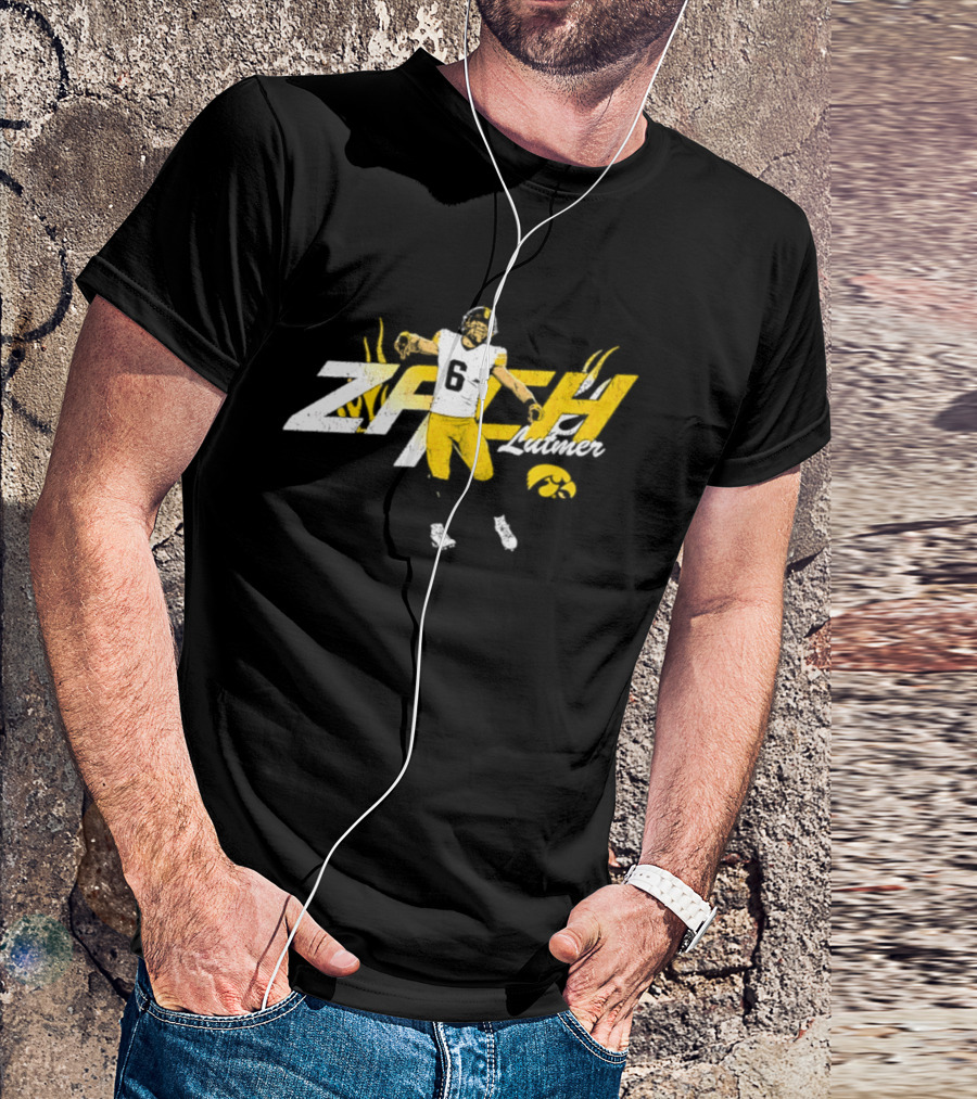 Zach Lutmer Iowa Hawkeyes Number 6 NCAA Football Player Celebration T-Shirt