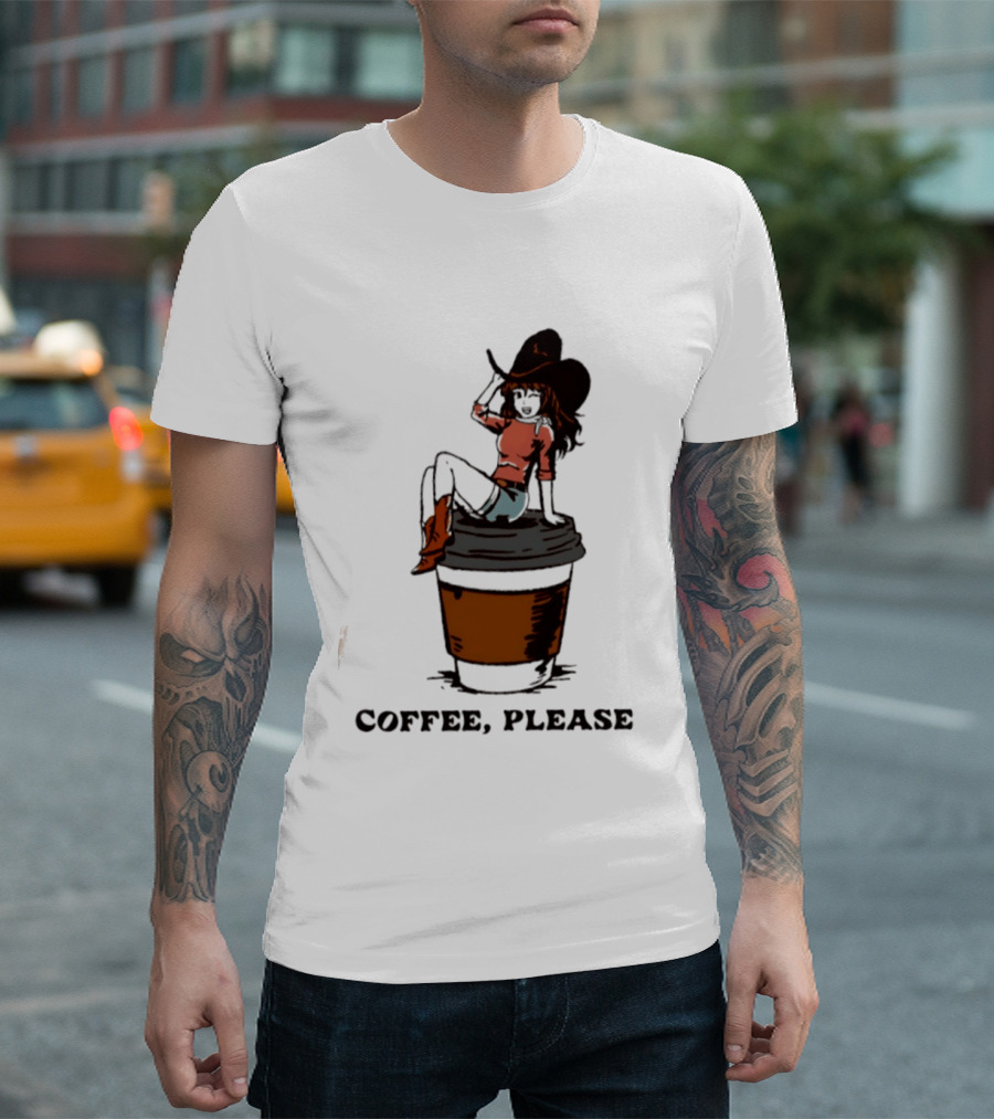 Cowgirl Coffee Please Western Caffeine Cartoon T-Shirt